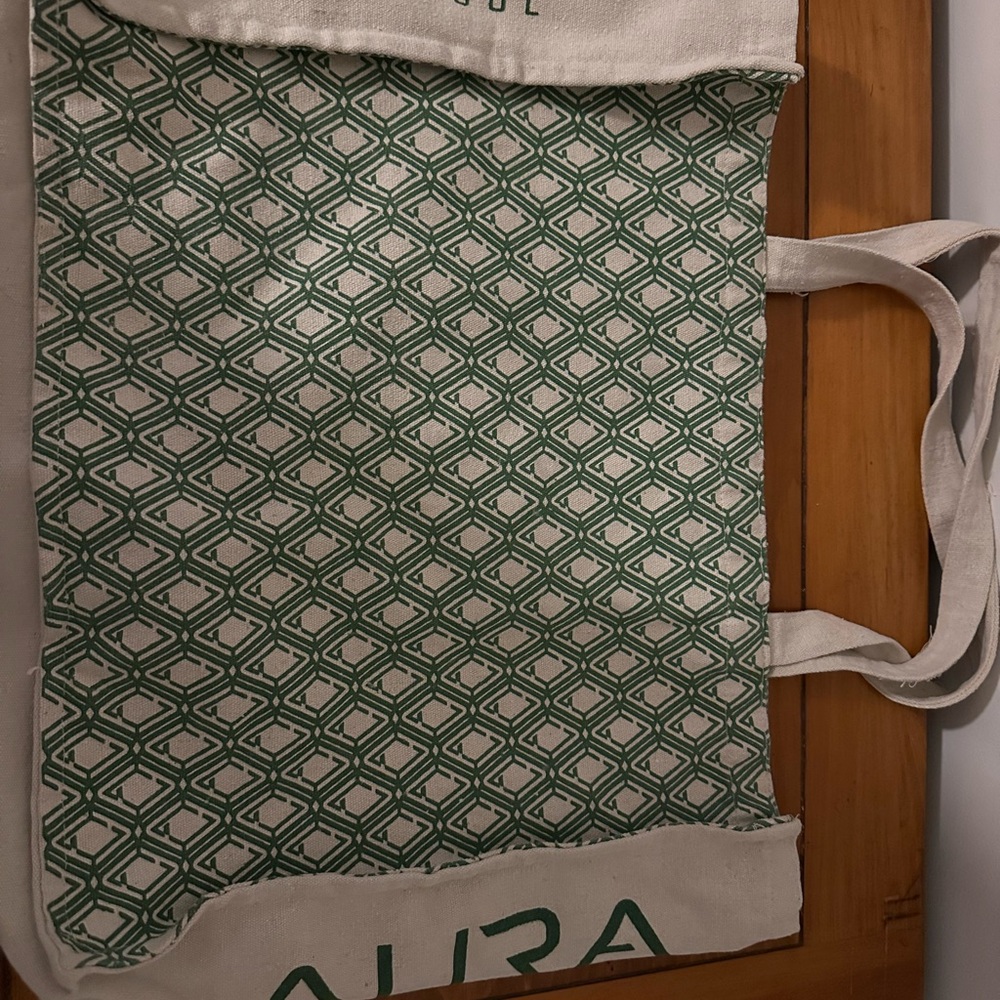 Aura Geometric Green and Cream Tote